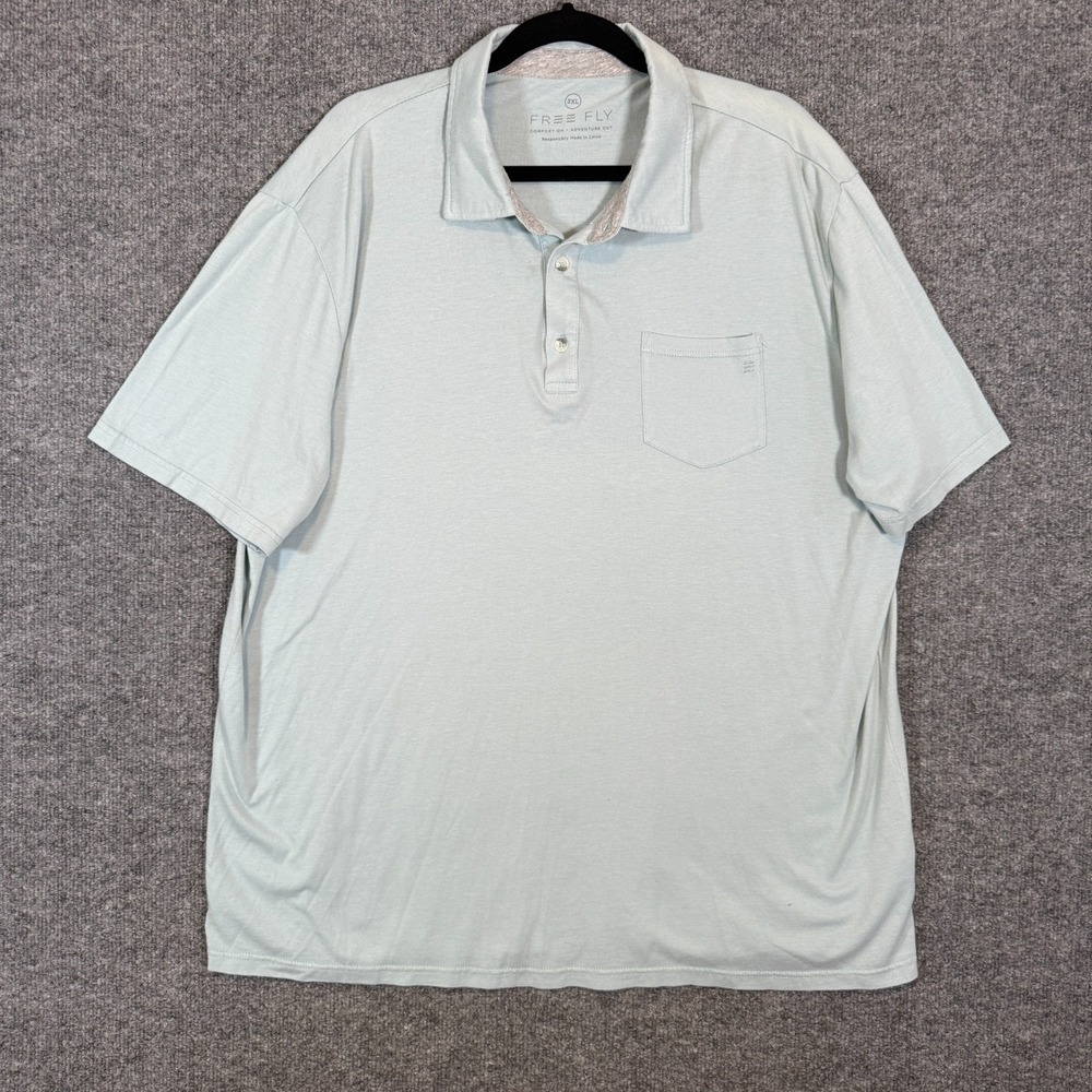 Free Fly Polo Shirt Mens 2XL XXL Blue Bamboo Performance‎ Short Sleeve Stretch